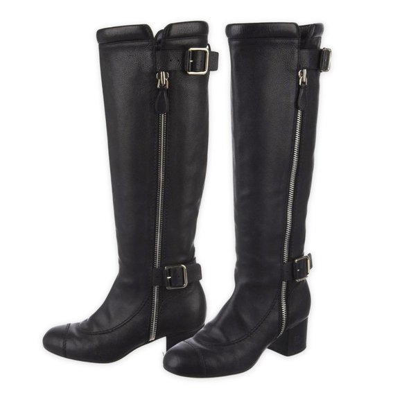 Chanel Interlocking CC Logo Leather Knee-High Riding Boots - Picture 7 of 8